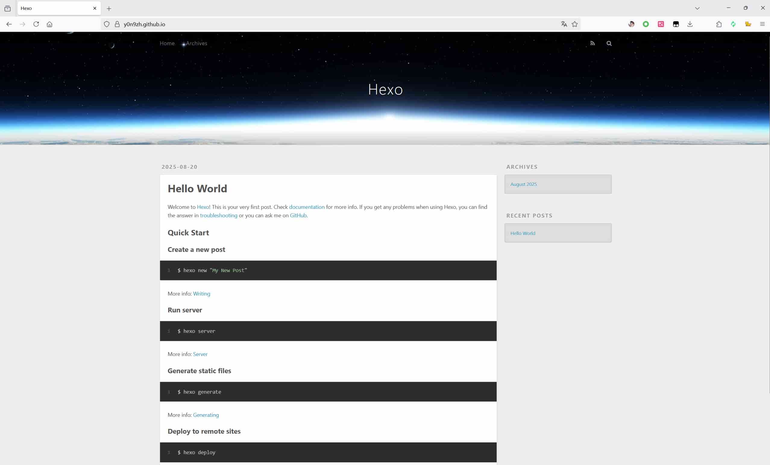 Hexo GitHub 推送仓库示例
